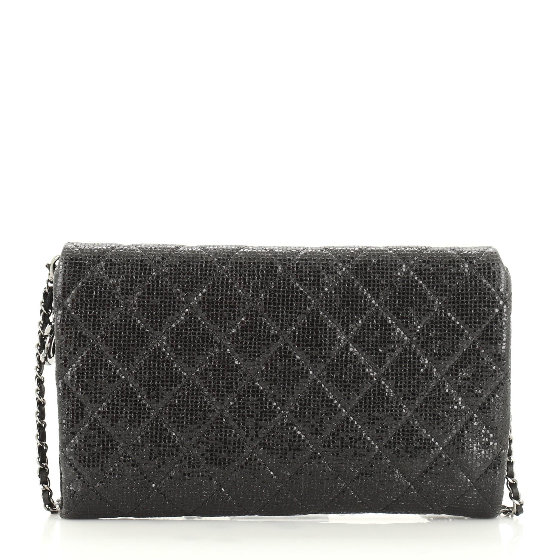 Chanel Chain Clutch Quilted Glittered Calfskin In Good Condition In NY, NY
