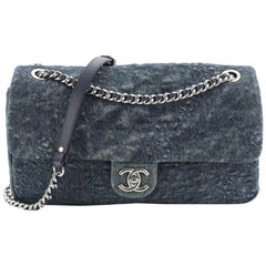 Chanel Chain Flap Bag Camellia Denim Large