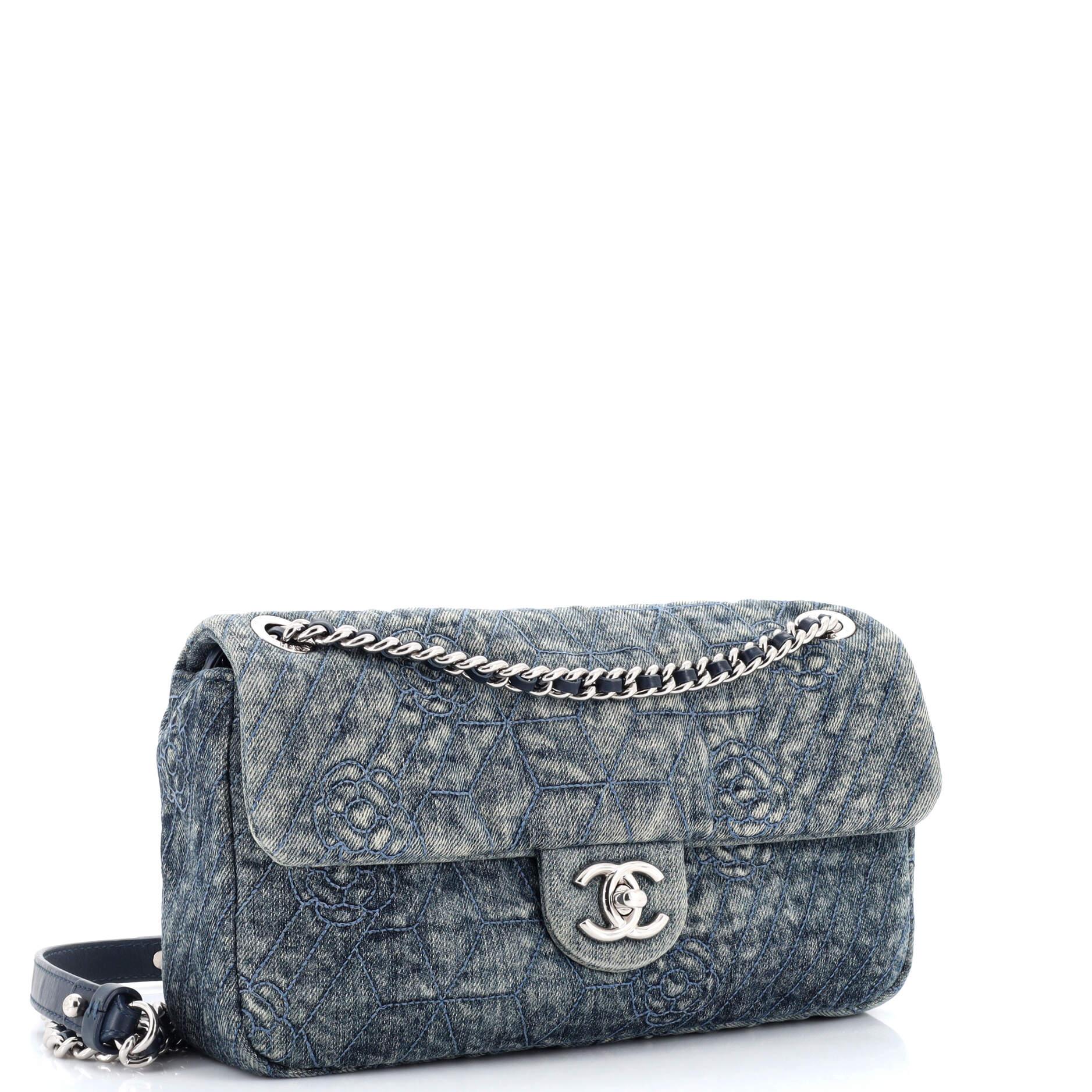 chanel camellia denim bag