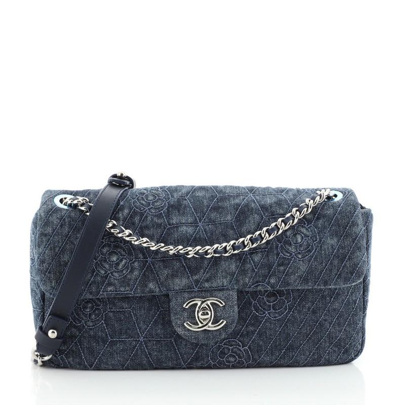 Chanel Chain Flap Bag Camellia Denim Medium