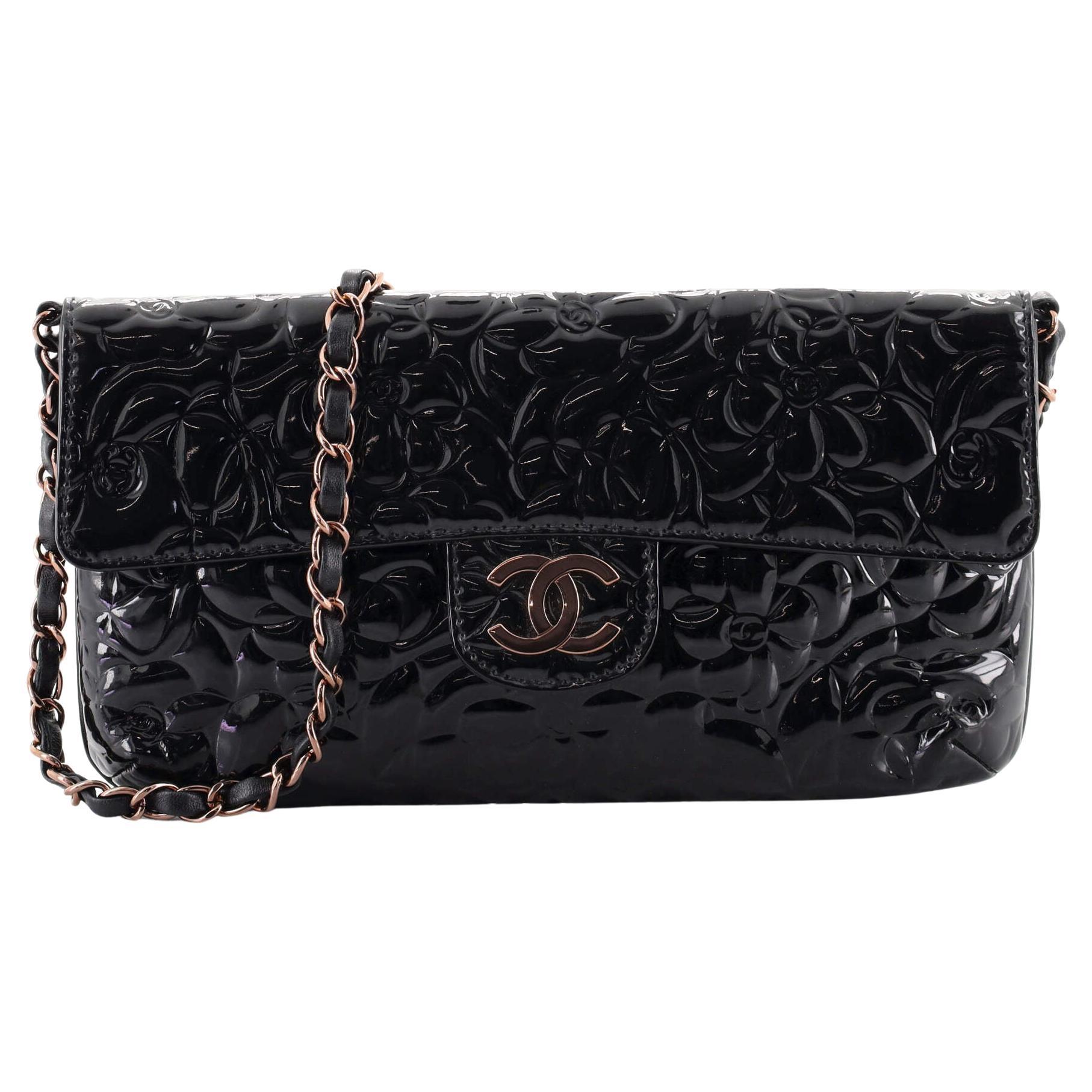 Chanel Chain Flap Bag Camellia Patent East West at 1stDibs