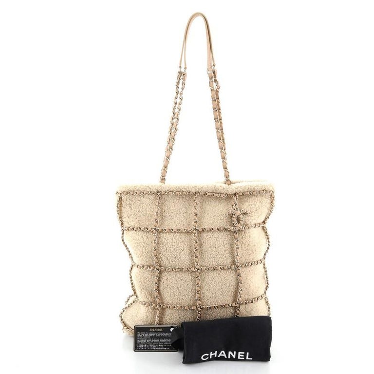 Chanel Chain Frame CC Charm Shopping Tote Shearling at 1stDibs