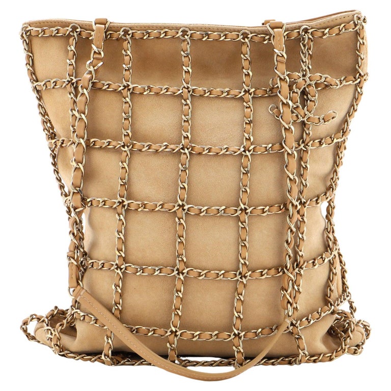 Chanel Chain Frame CC Charm Shopping Tote Suede For Sale at 1stDibs