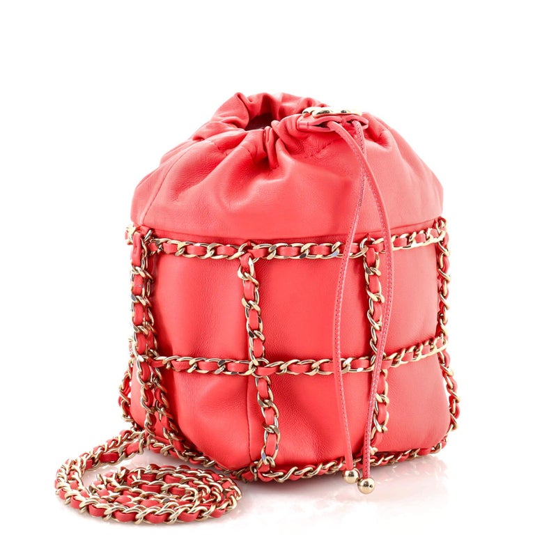 Chanel Chain Frame CC Drawstring Bucket Bag Lambskin Mini For Sale at ...