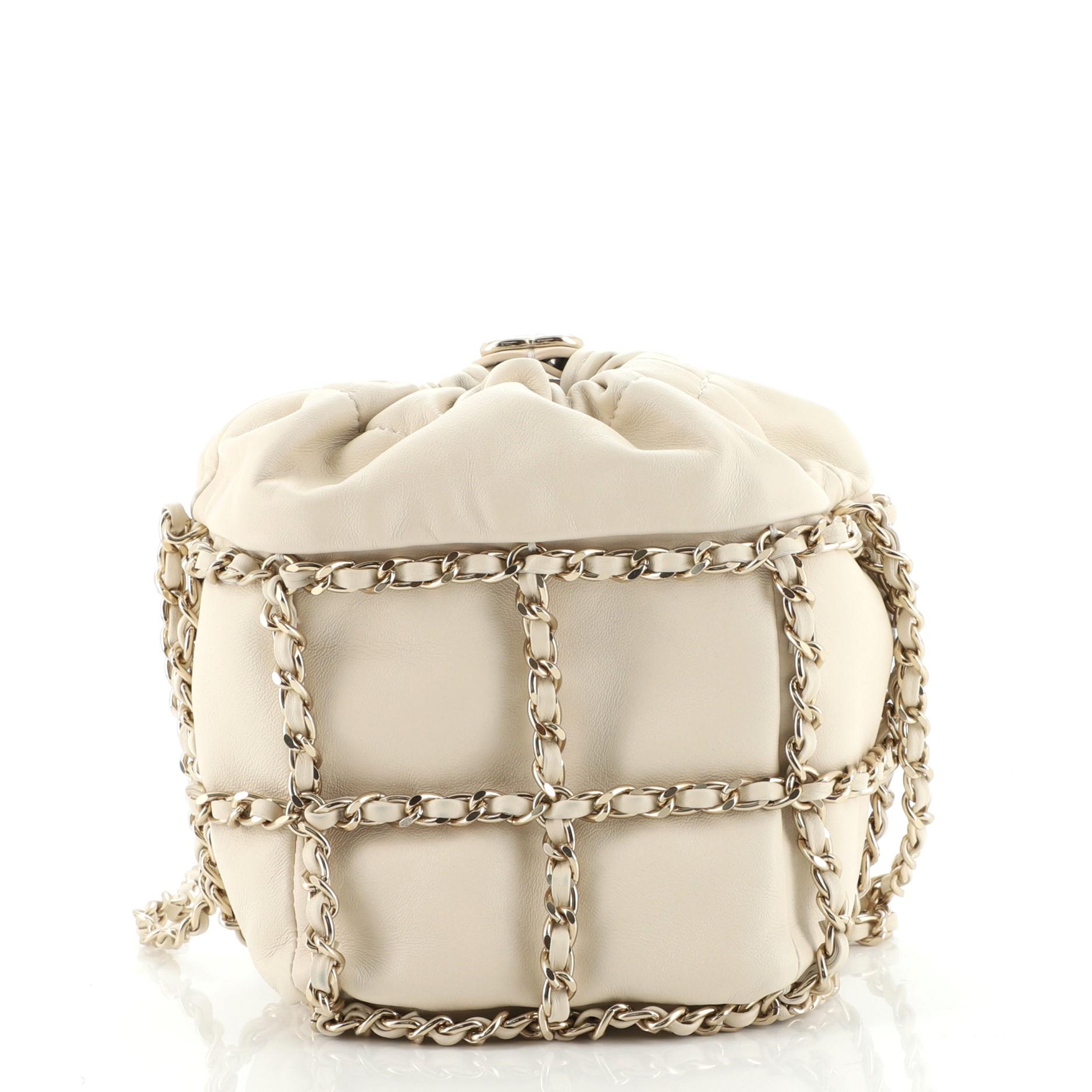 Chanel Chain Frame CC Drawstring Bucket Bag Lambskin Mini In Good Condition In NY, NY
