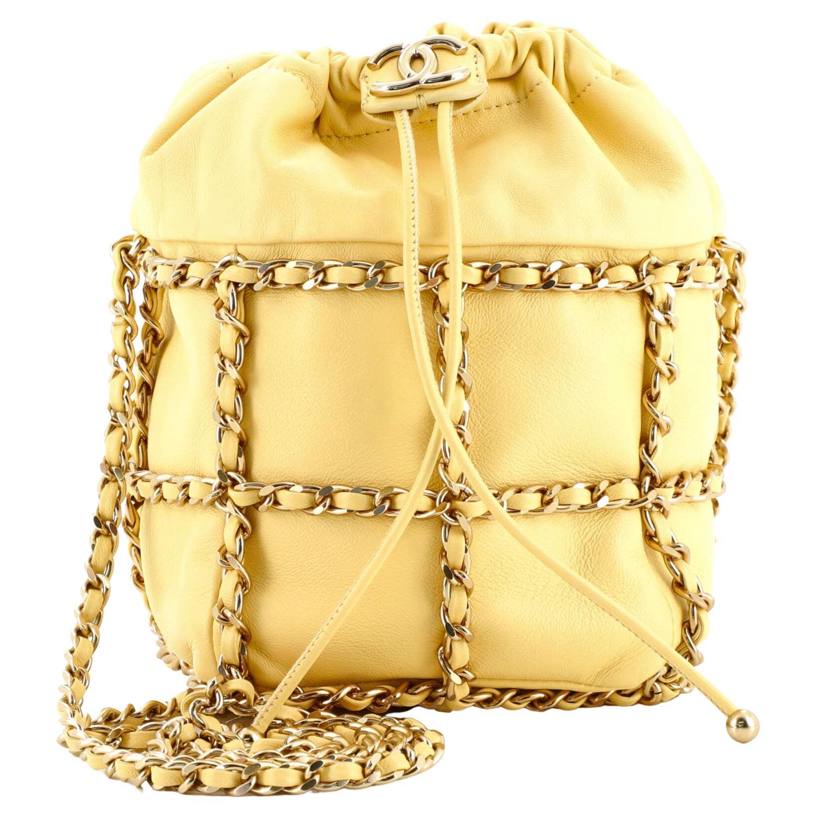 Chanel Chain Frame CC Drawstring Bucket Bag Lambskin Mini