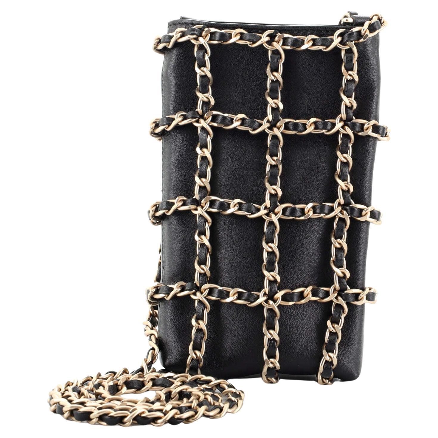 Chanel Chain Frame Phone Clutch with Chain Lambskin