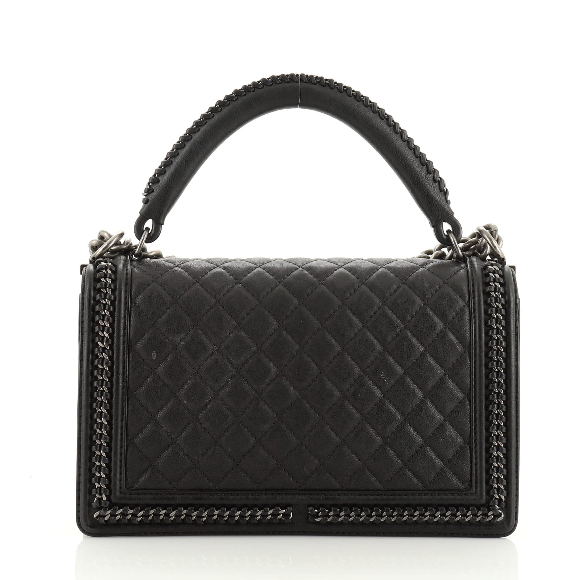 Black Chanel Chain Handle Boy Flap Bag Quilted Calfskin New Medium