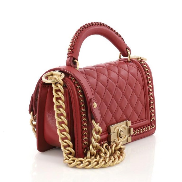 Chanel Chain Handle Boy Flap Bag Quilted Calfskin Small at ...