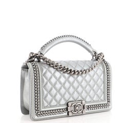 Chanel Tasche mit Kettengriff und Klappe aus gestepptem, glasiertem Kalbsleder Old Medium