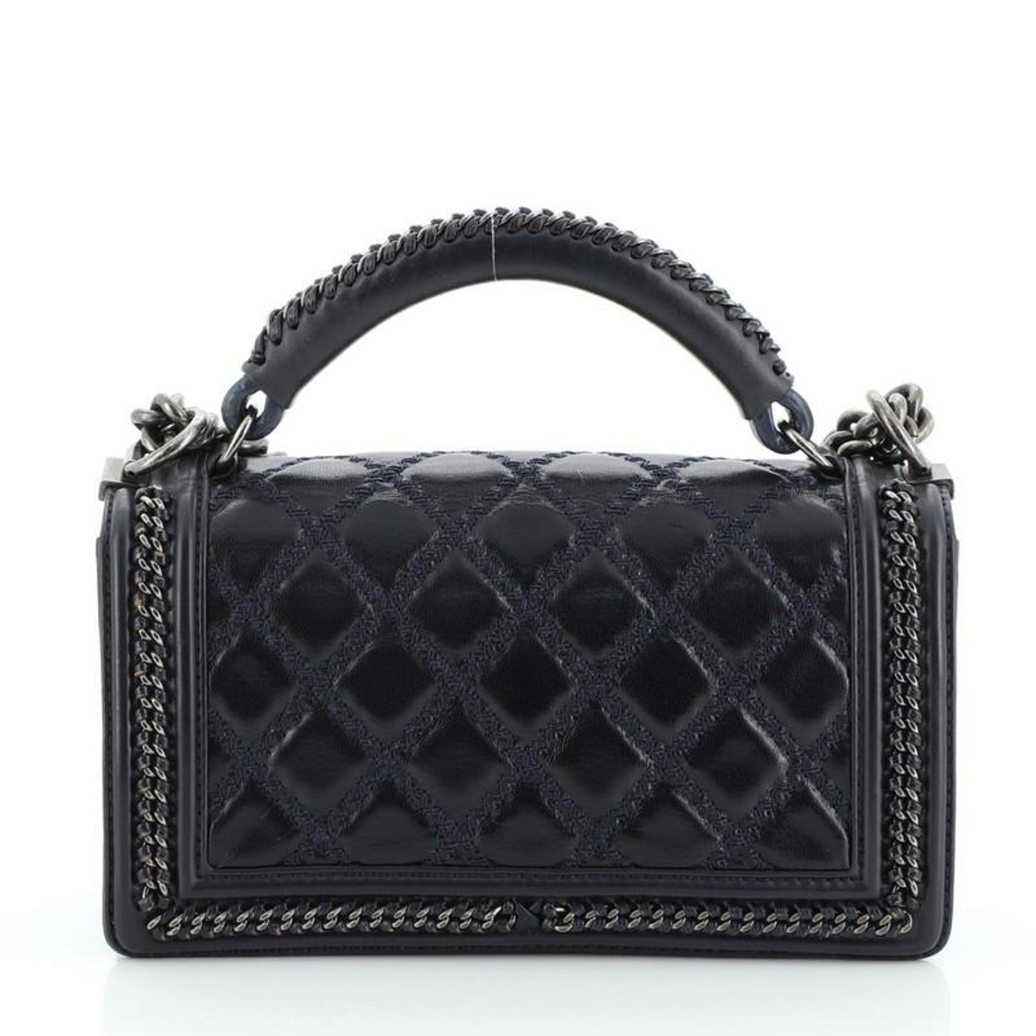 Chanel Chain Handle Boy Flap Bag Quilted Glazed Calfskin Old
