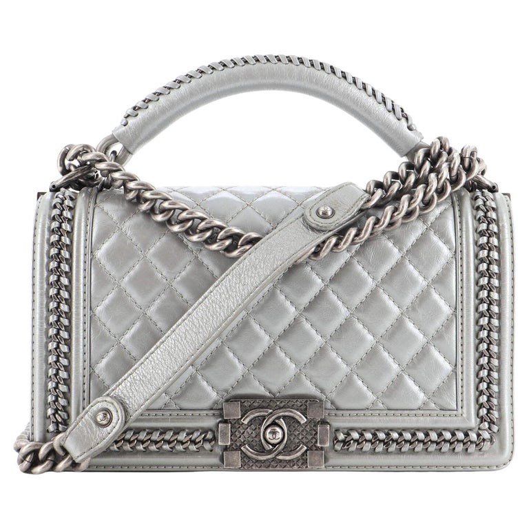 Chanel Chain Handle Boy Flap Bag Quilted Glazed Calfskin Old