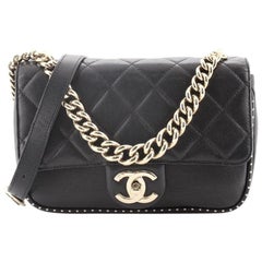 Chanel Chain Handle CC Flap Bag Quilted Caviar with Studded Detail Small