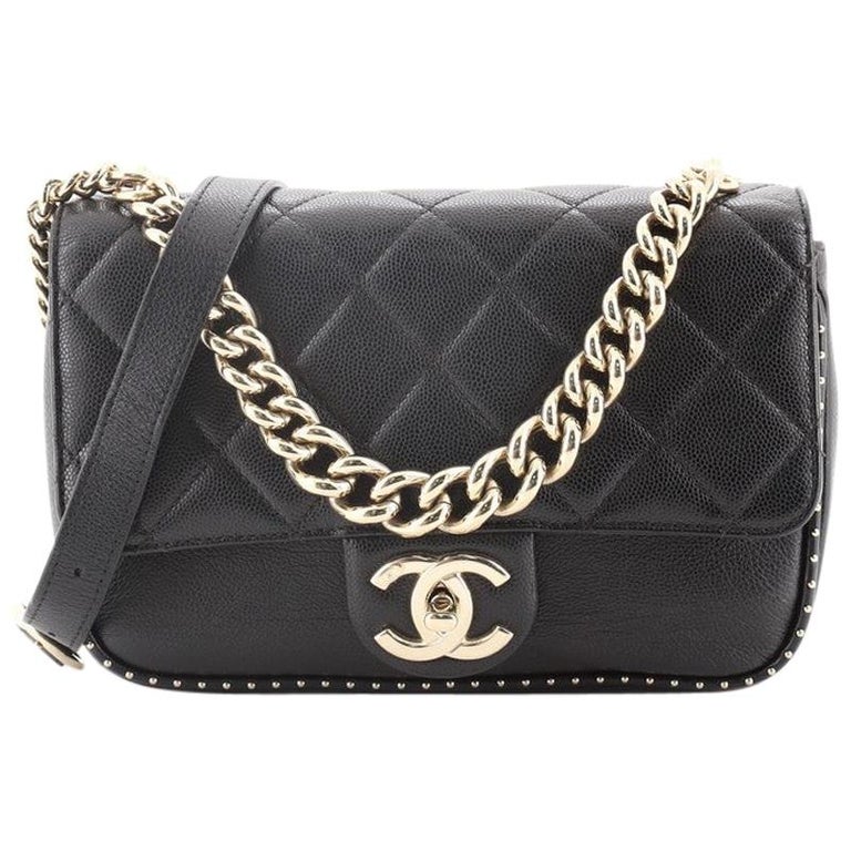 Chanel Chain Handle CC Flap Bag Quilted Caviar with Studded Detail