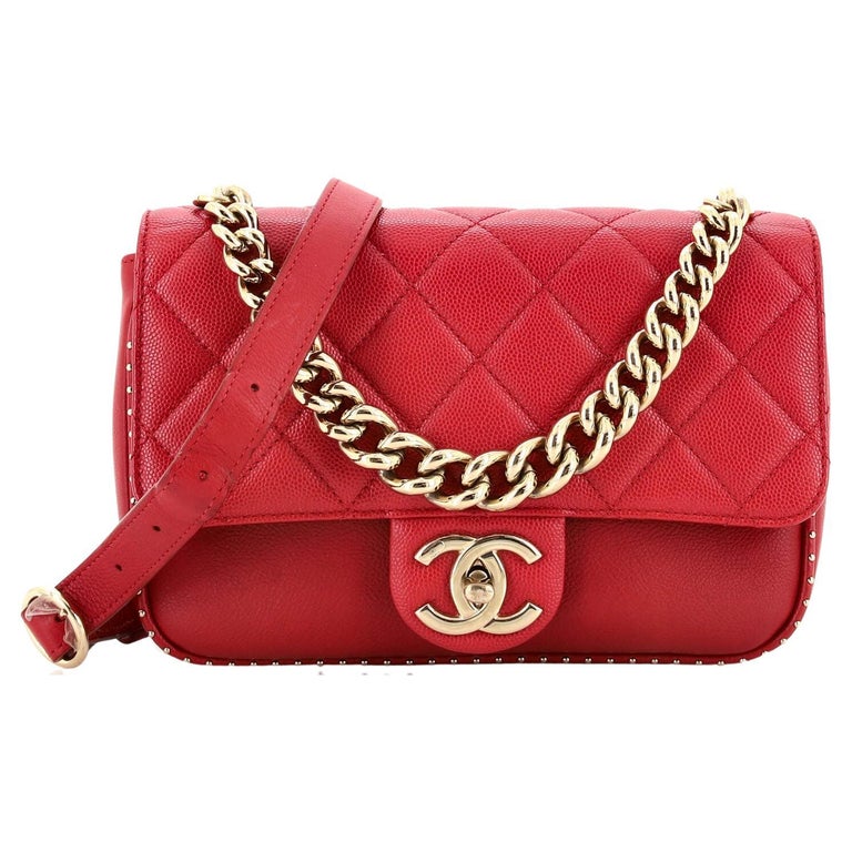 Chain Handle CC Flap Bag Quilted Caviar with Studded Detail Large