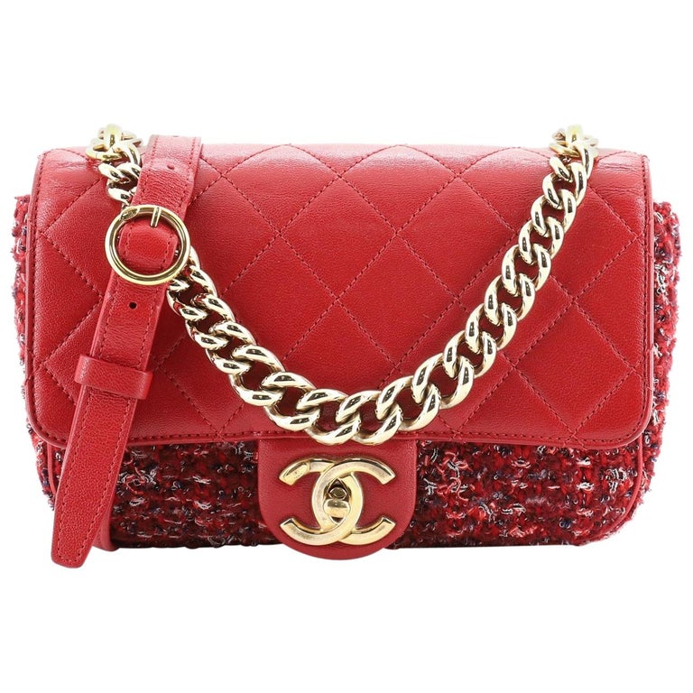 Chanel Chain Handle CC Flap Bag Quilted Lambskin and Tweed Small