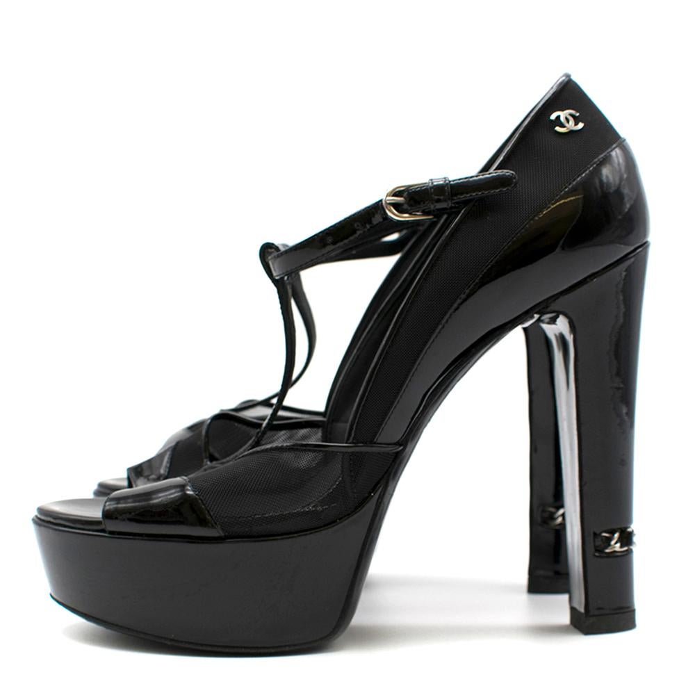 Chanel Chain Heel Patent Leather & Mesh Platform Sandals SIZE 38.5	 In Good Condition In London, GB