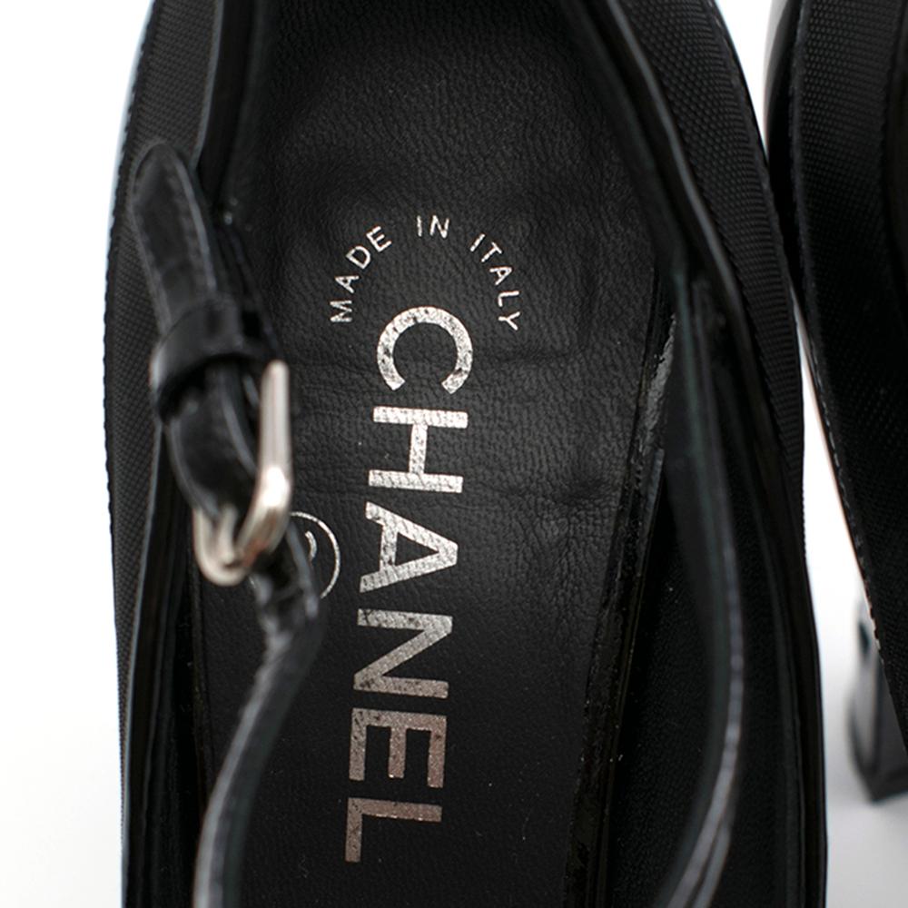 Chanel Chain Heel Patent Leather & Mesh Platform Sandals SIZE 38.5	 1