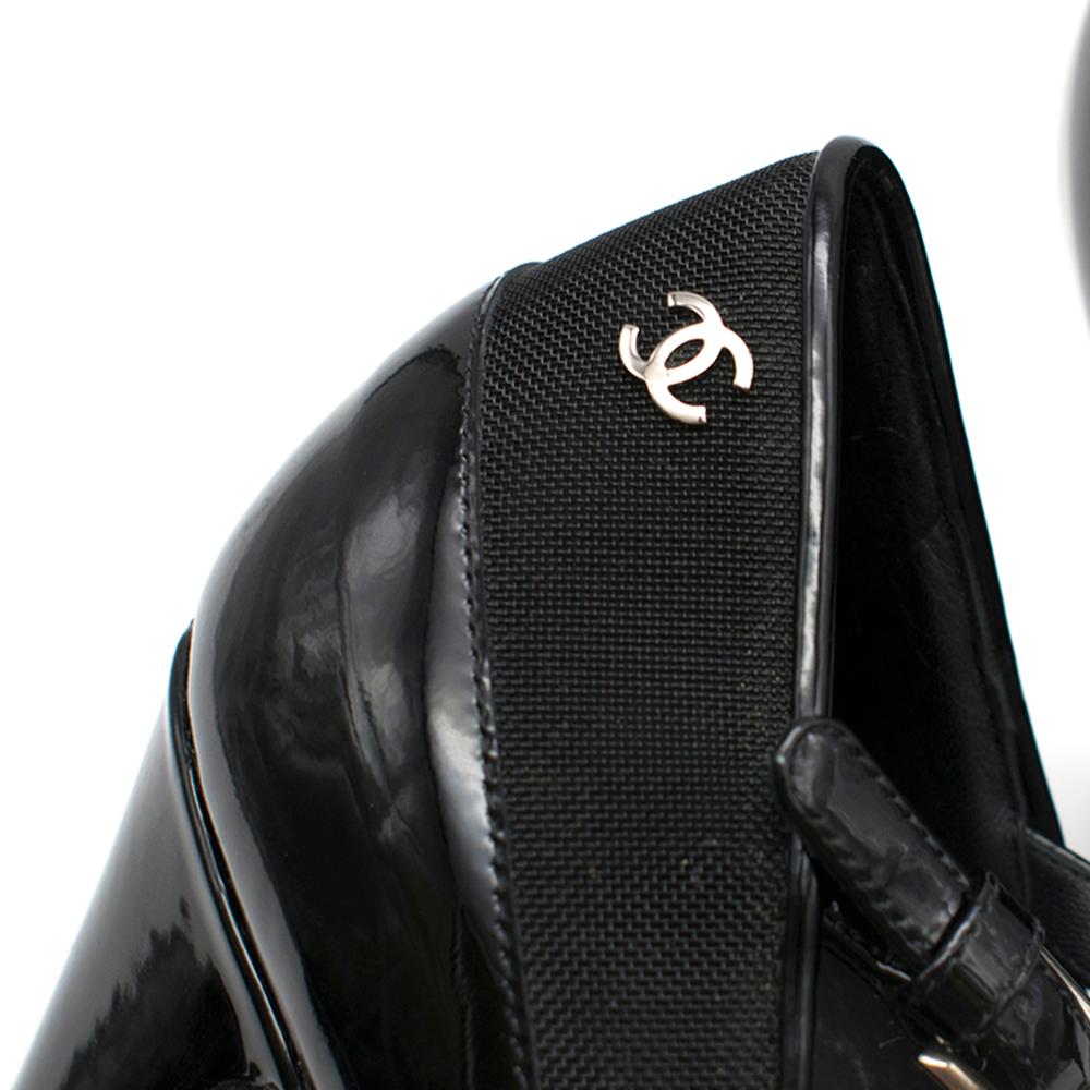 Chanel Chain Heel Patent Leather & Mesh Platform Sandals SIZE 38.5	 2