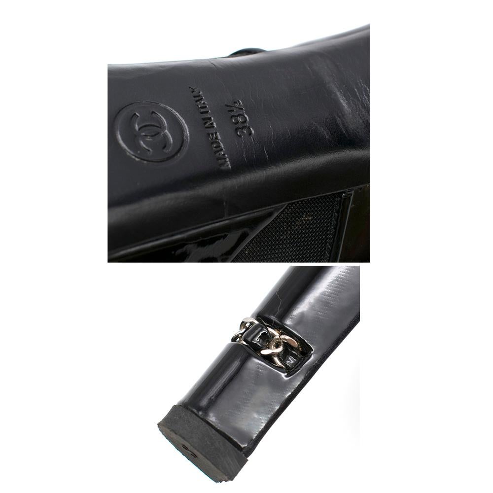 Chanel Chain Heel Patent Leather & Mesh Platform Sandals SIZE 38.5	 4