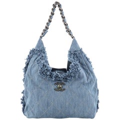 Chanel Chain Hobo Fringe Quilted Denim Medium