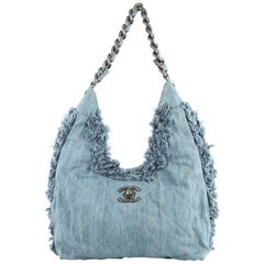 Chanel Chain Hobo Fringe Quilted Denim Medium
