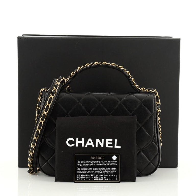 CHANEL Lambskin Quilted Chain Infinity Top Handle Flap Black 1141524