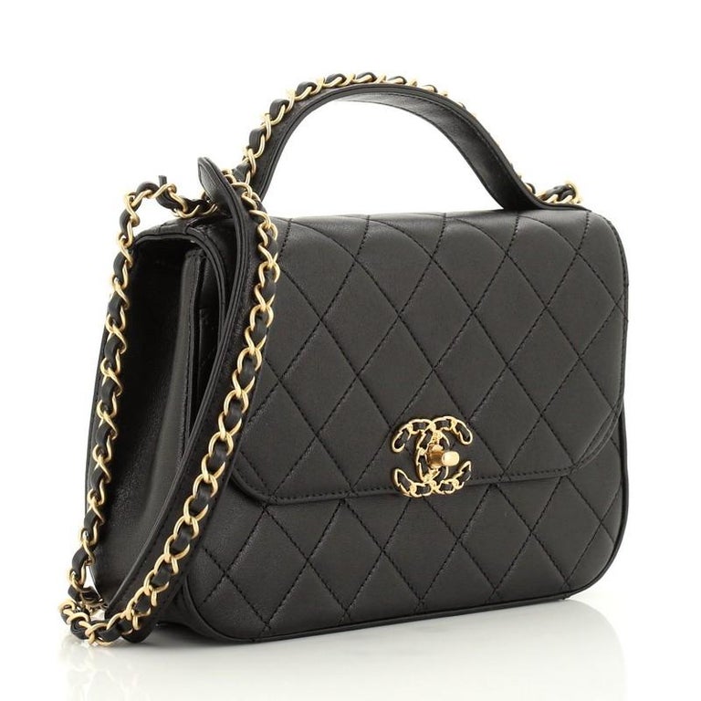 CHANEL Lambskin Quilted Chain Infinity Top Handle Flap Black