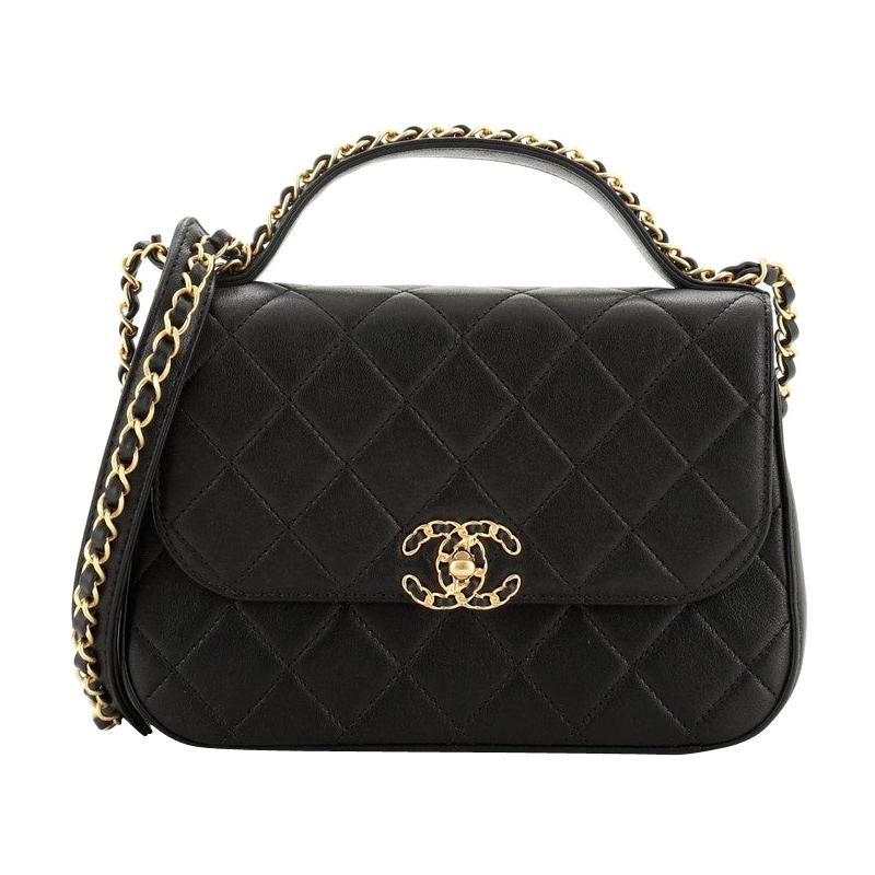 Chanel Infinity Chain Top Handle Bag Black Leather - Allu USA