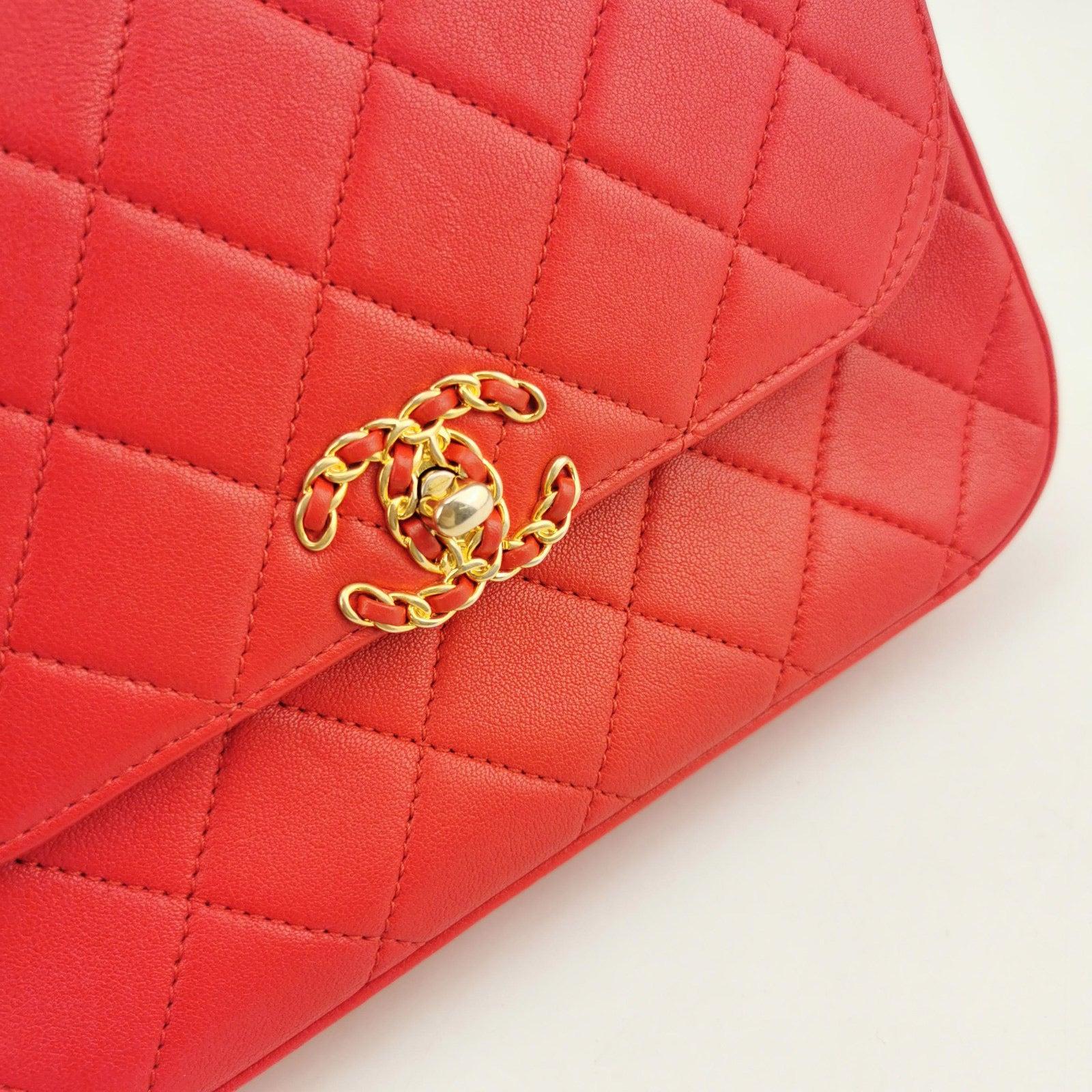 Chanel Kette Unendlichkeit Top Handle Kaviar Leder Klappe Satchel Rot im Angebot 6