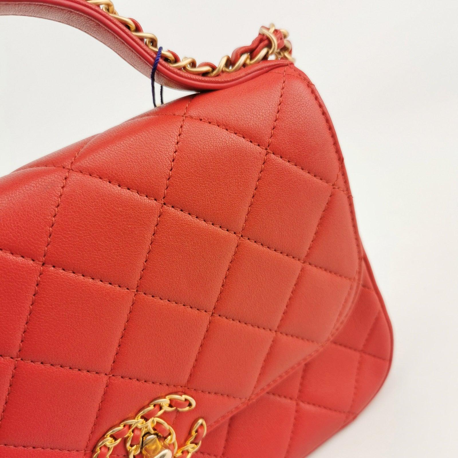 Chanel Kette Unendlichkeit Top Handle Kaviar Leder Klappe Satchel Rot im Angebot 12