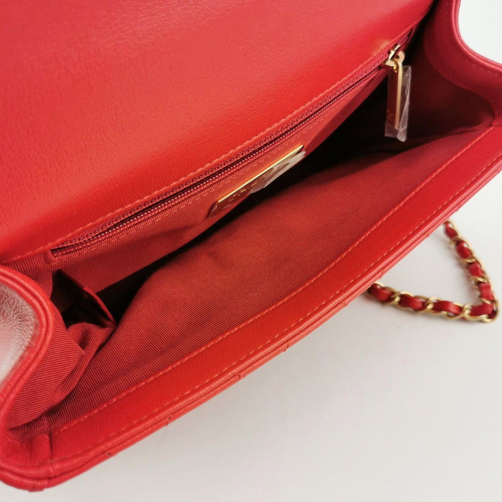 Chanel Kette Unendlichkeit Top Handle Kaviar Leder Klappe Satchel Rot im Angebot 1