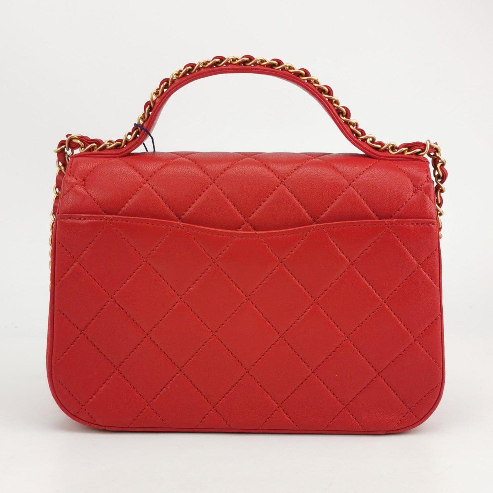 Chanel Kette Unendlichkeit Top Handle Kaviar Leder Klappe Satchel Rot im Angebot 3