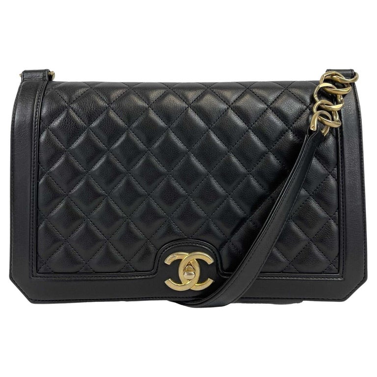 Chanel Black Chevron Quilted Lambskin Leather Medium Classic Flap Shoulder Bag  Chanel