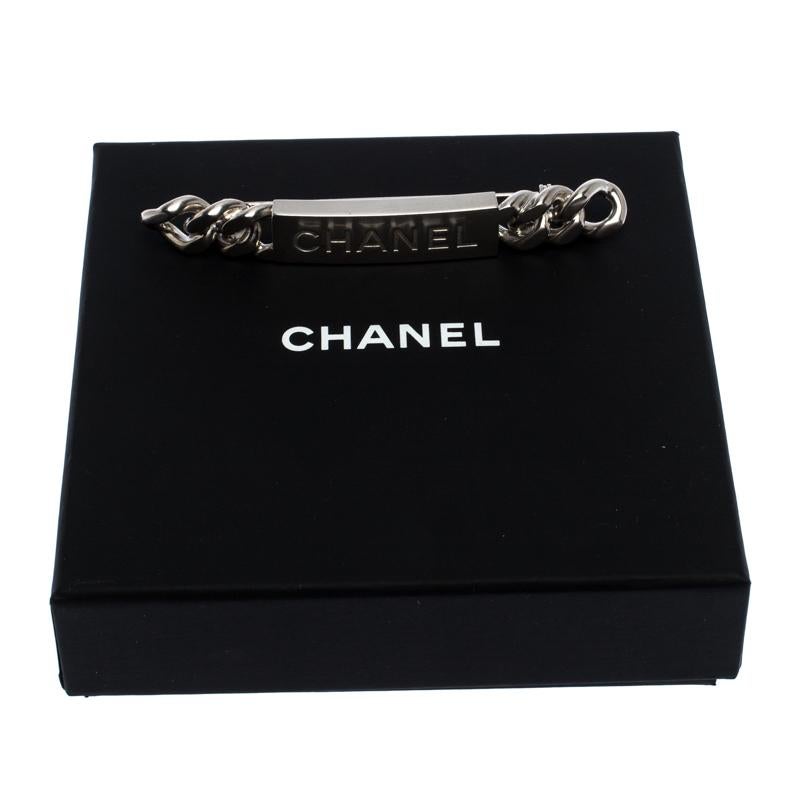 Chanel Chain Link Motif Silver Tone Bar Pin Brooch 1