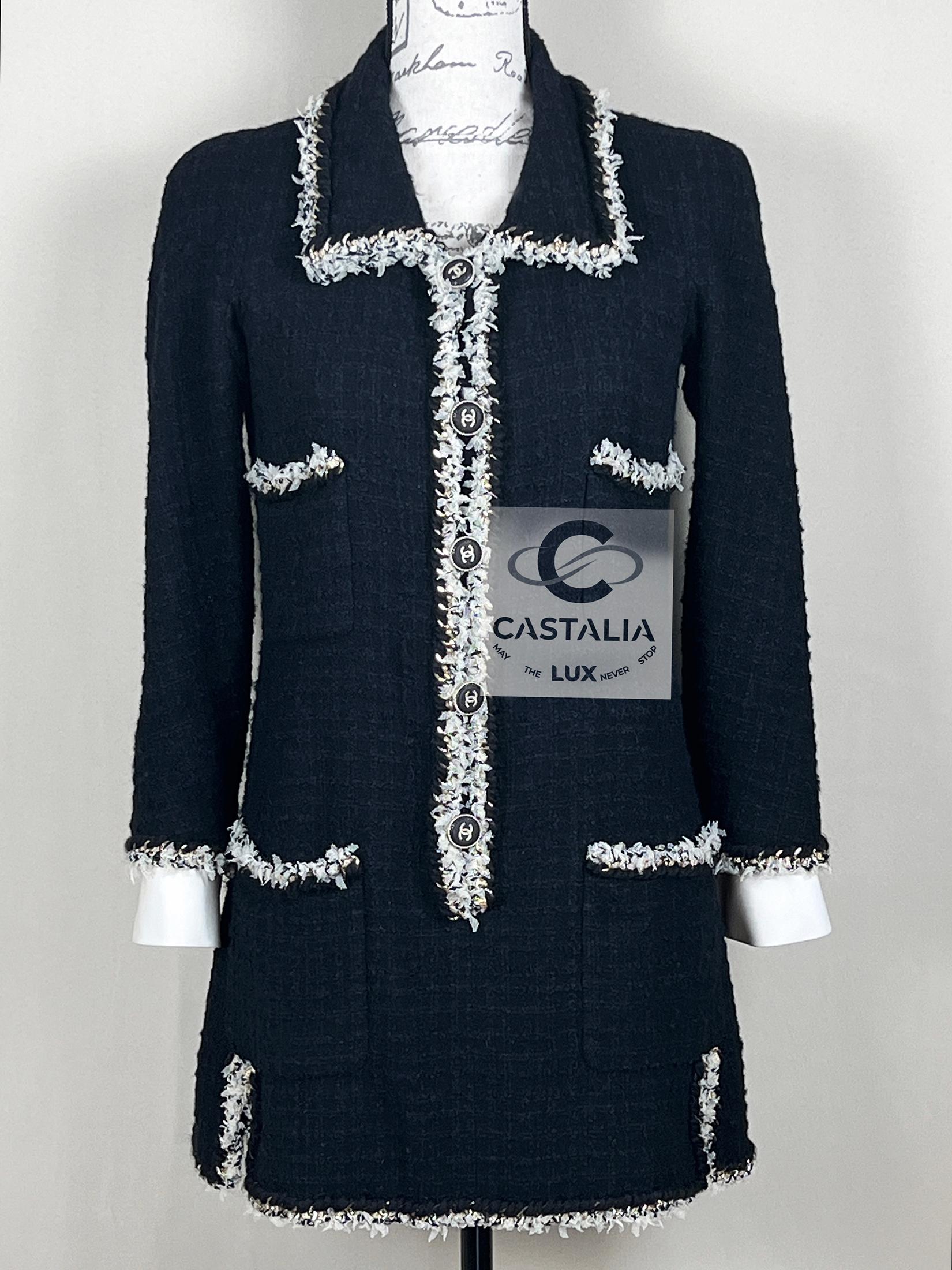 Women's or Men's Chanel Chain Link Trim Black Tweed Dress 36 FR
