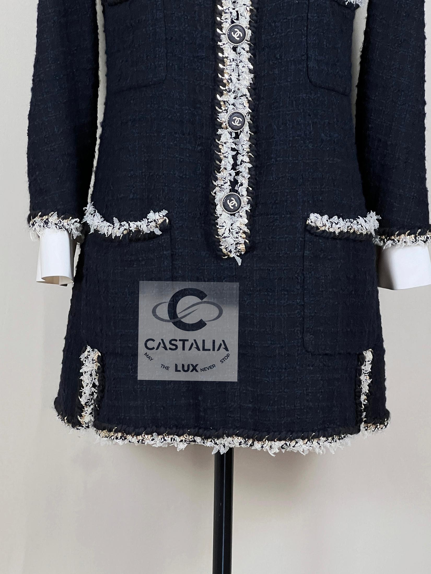 Chanel Chain Link Trim Black Tweed Dress 36 FR 4