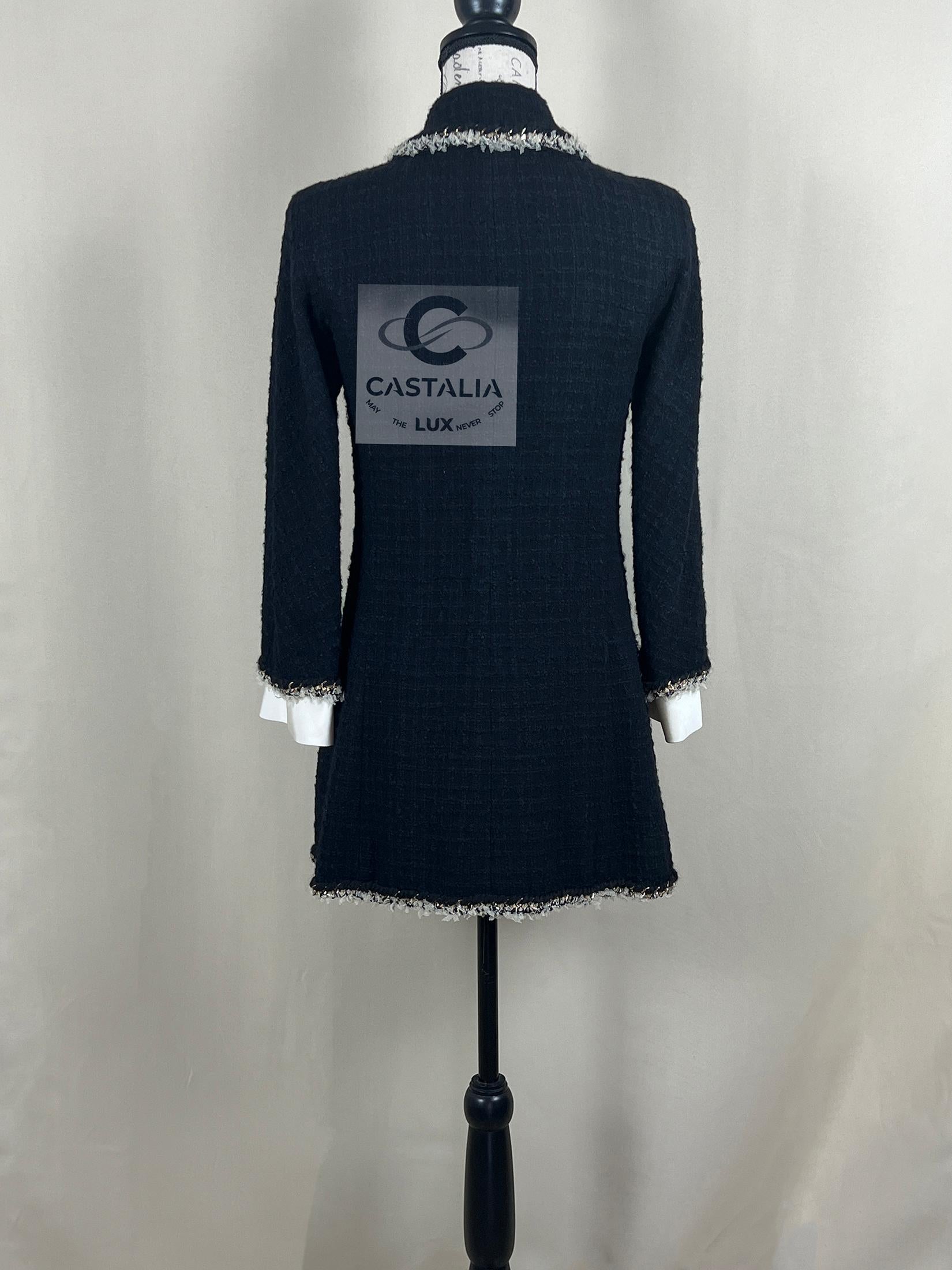 Chanel Chain Link Trim Black Tweed Dress 36 FR 5