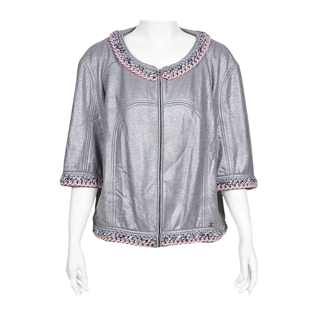 Chanel Chain Link Trim Bomber Jacket 40 FR