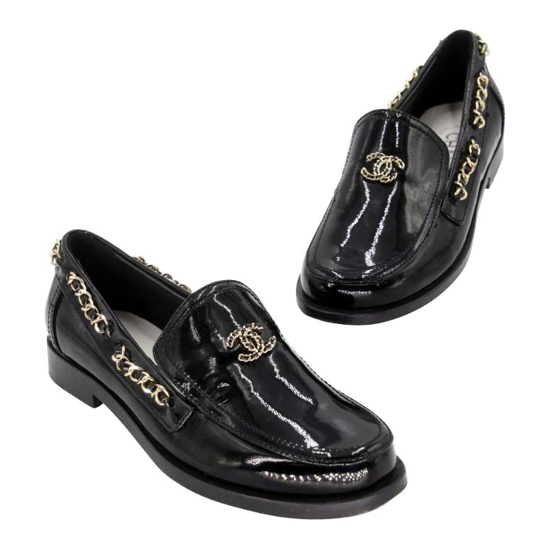 Chanel Kette Loafers 36c Lackleder CC Logo Flats CC-0502N-0146 im Angebot