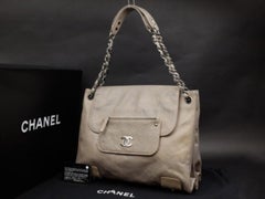 Chanel Chain Logo Tote 224938 Grey Leather Shoulder Bag