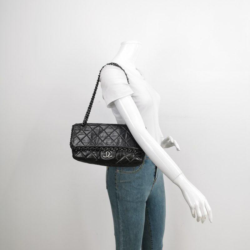 Women's Chanel Chain Me Chain Around Medium Flap Bag Shiny Black Calfskin Leather, 2012