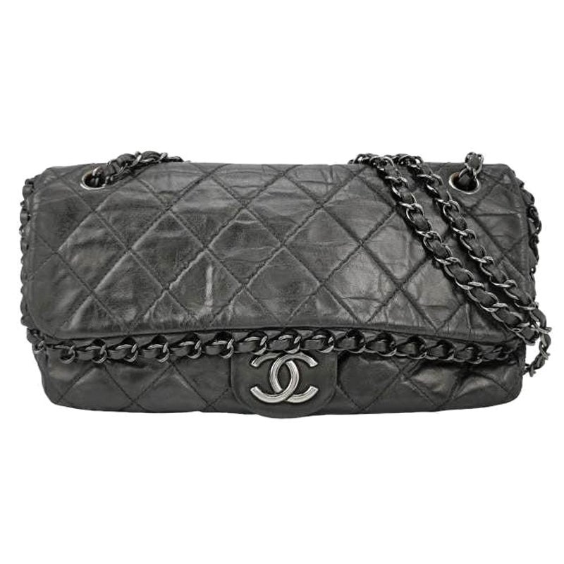Chanel Chain Me Chain Around Medium Flap Bag Shiny Black Calfskin Leather, 2012