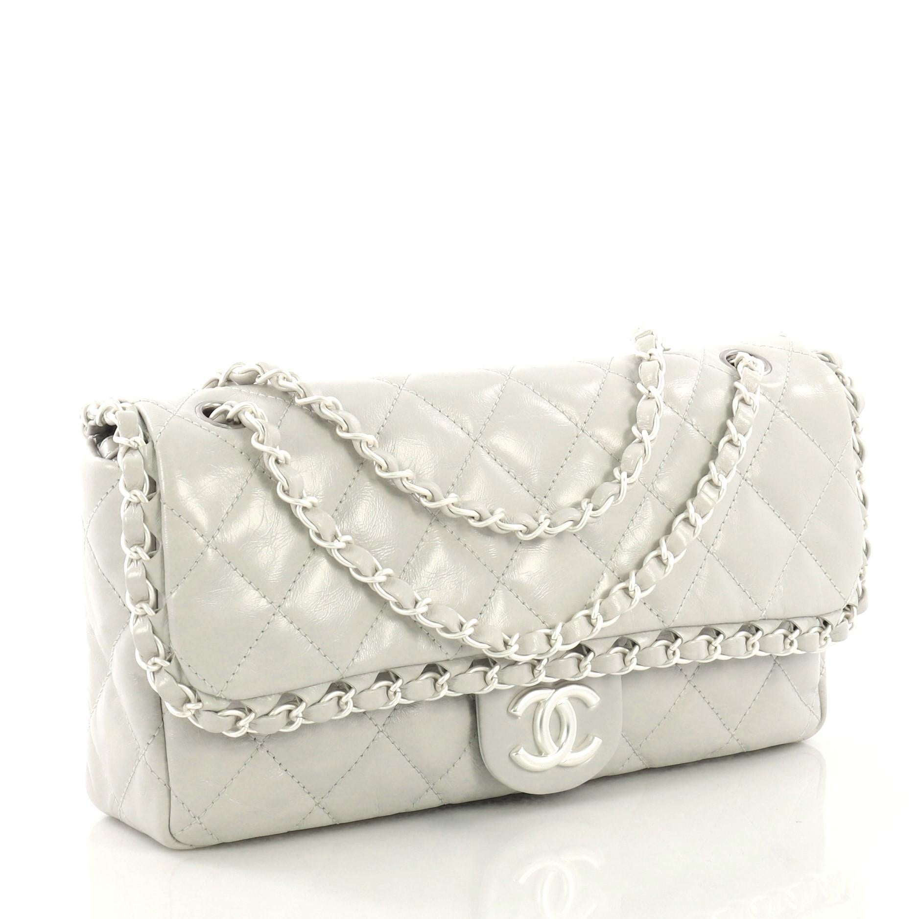 Beige Chanel Chain Me Flap Bag Quilted Calfskin Jumbo