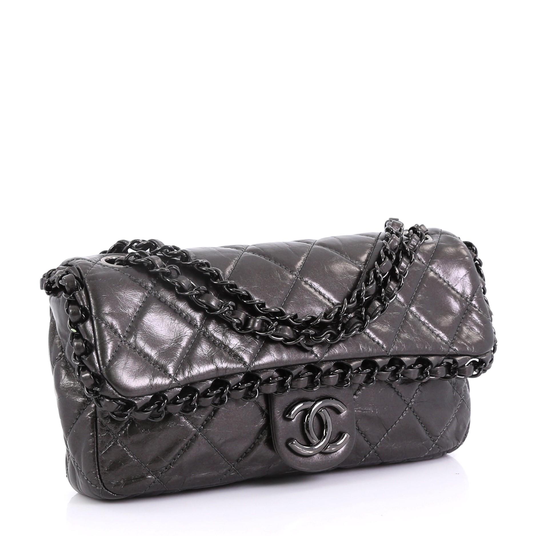 Black Chanel Chain Me Flap Bag Quilted Calfskin Medium