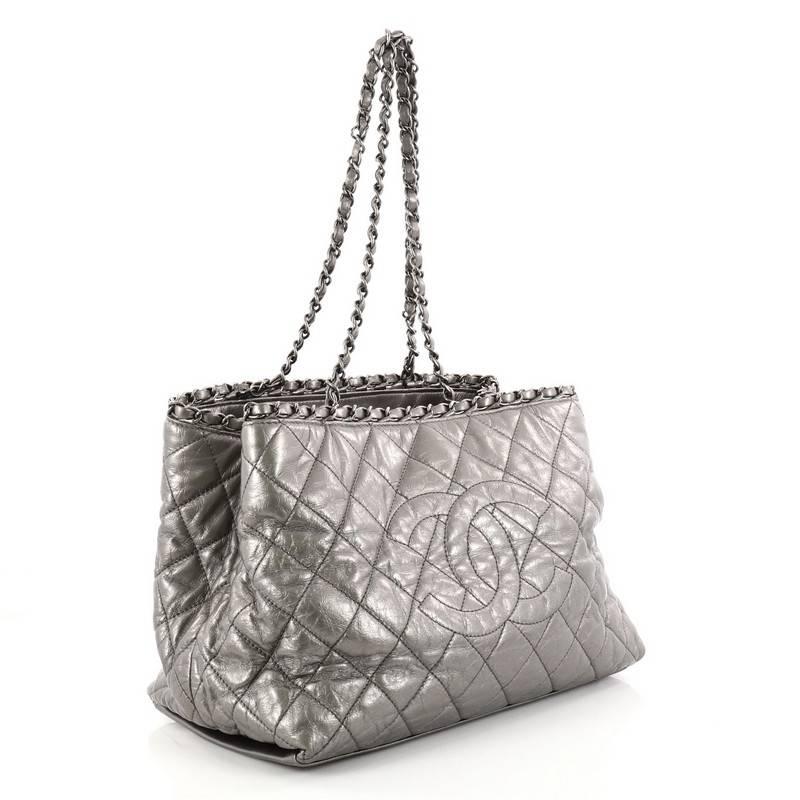 Gray Chanel Chain Me Tote Quilted Calfskin Medium