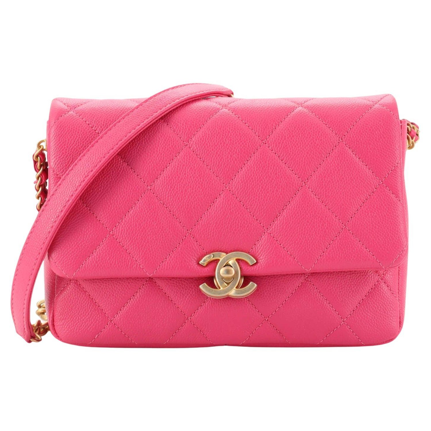 Chanel Chain Melody Flap Bag Quilted Caviar Small For Sale at 1stDibs