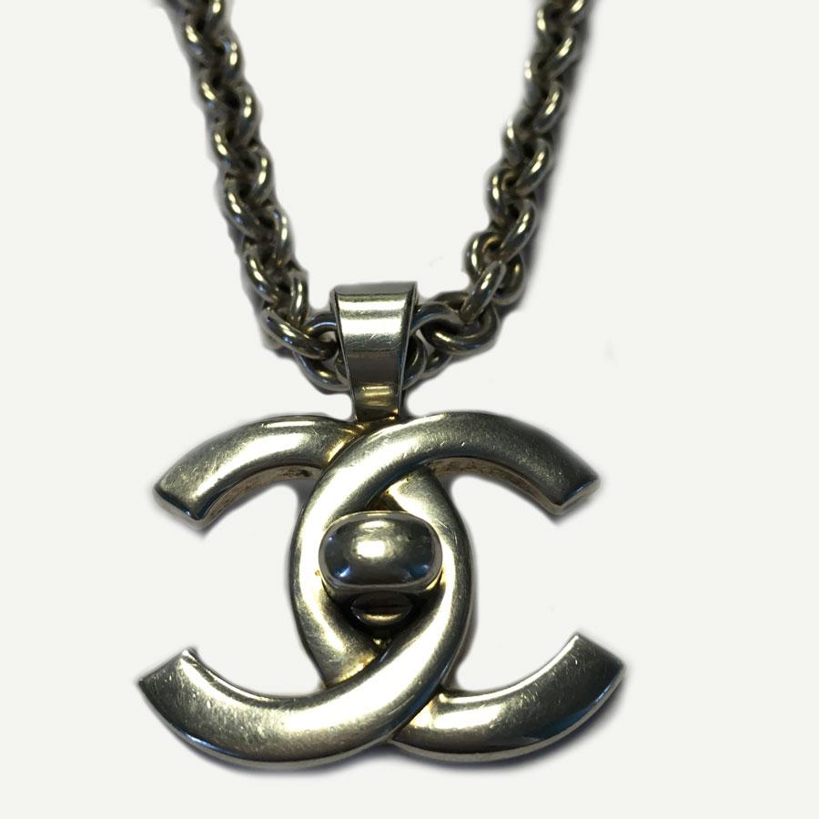 Women's CHANEL Chain Necklace and CC Pendant in Silver Plated