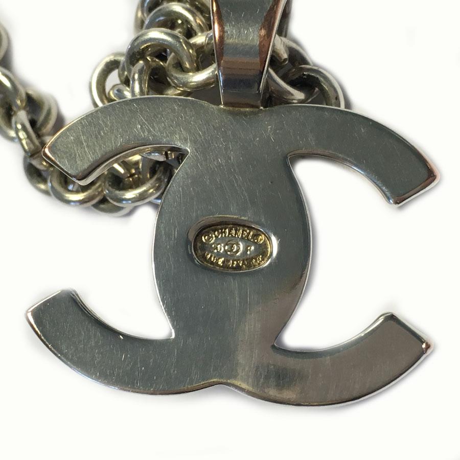 CHANEL Chain Necklace and CC Pendant in Silver Plated 2