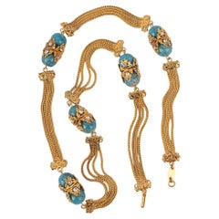 Vintage Chanel Chain Necklace with Turquoise-Like Glass Pearls